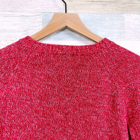Lands End Drifter Marled Knit Sweater Pink Crewneck Cotton Womens Medium 10 12 - Picture 4 of 7
